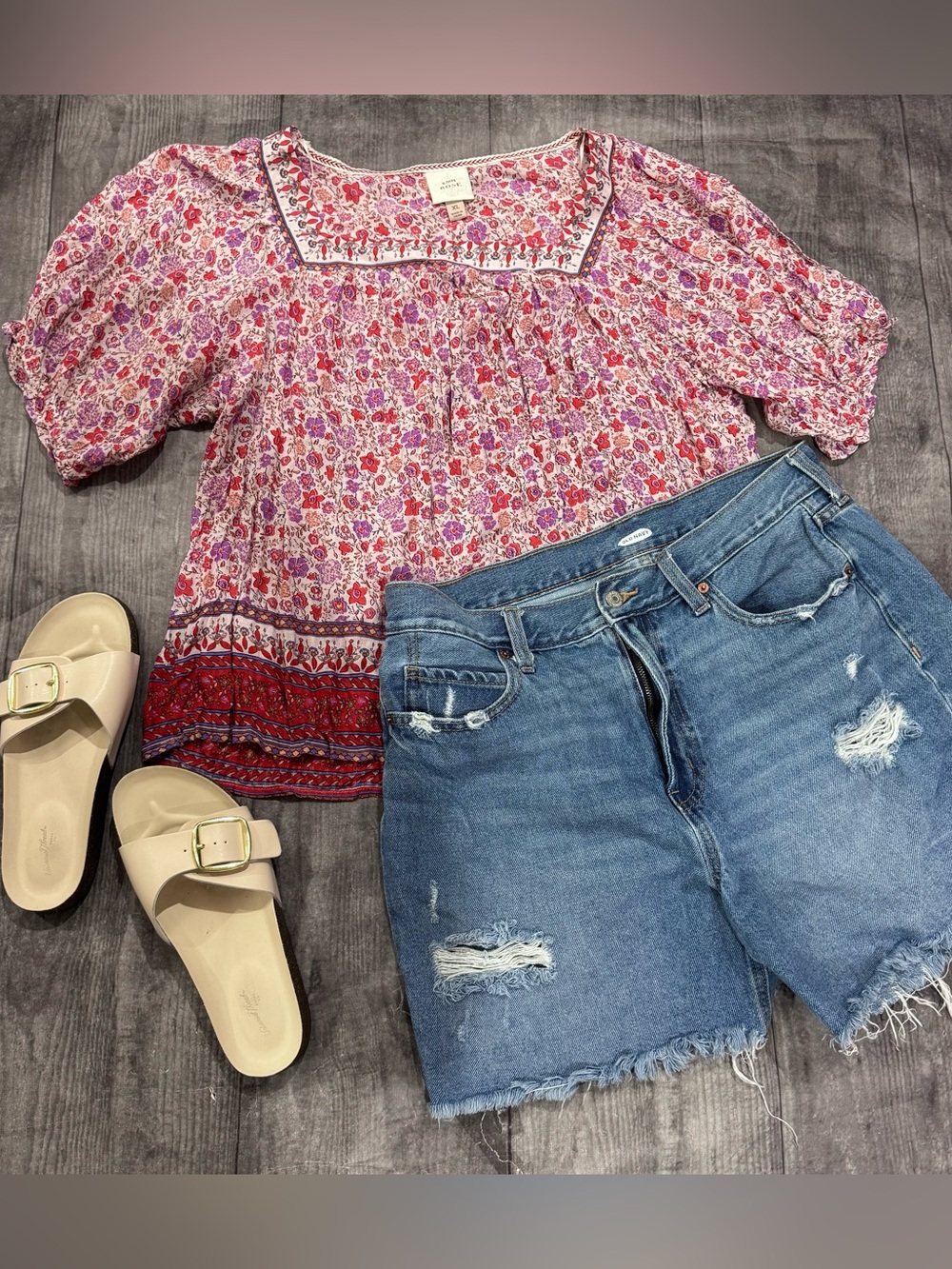 Knox Rose Boho Floral Square-Neck Peasant Top - Pink & Red